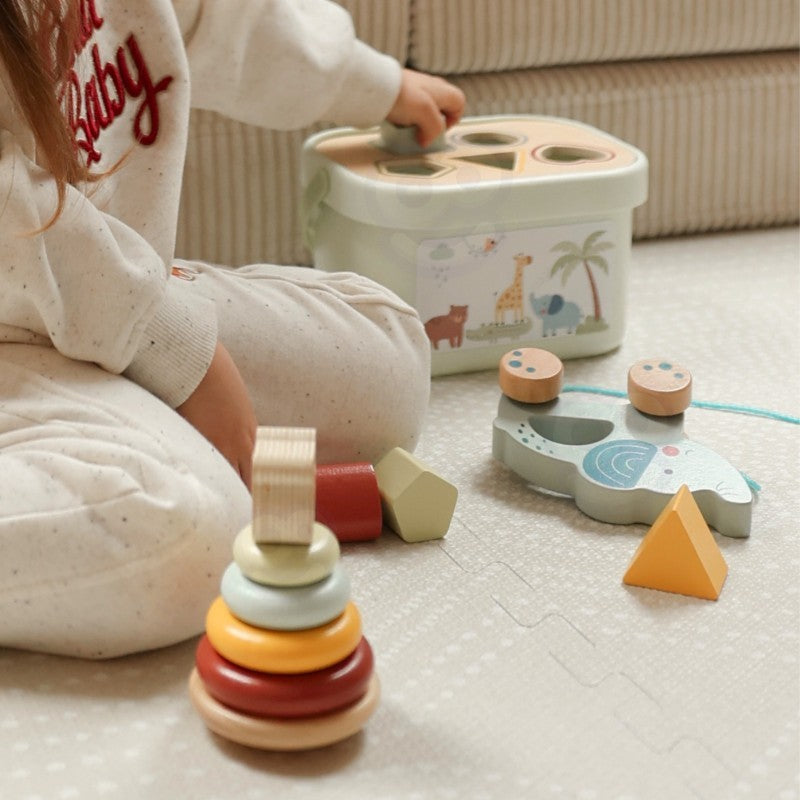 3in1 Toy Box - Sorting Blocks, Stackable Pyramid and Elephant On Wheels