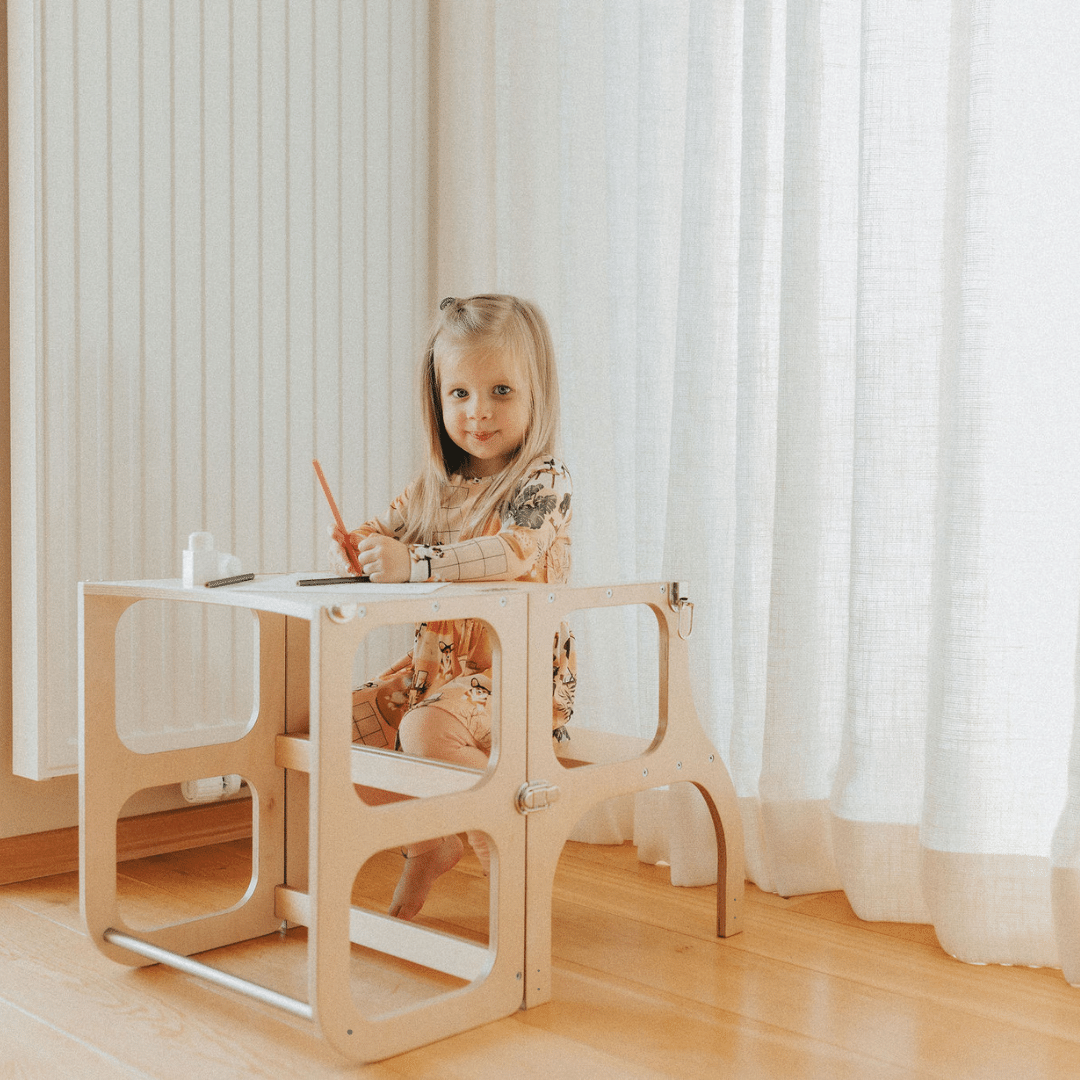 STEP'n'SIT® Convertible 2-in-1 Helper Tower/Table With Support Legs - Natural wood