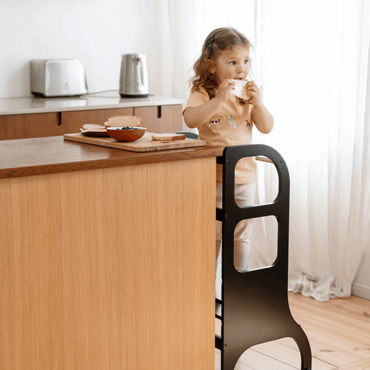 STEP UP Adjustable Height Helper Tower With Support Legs - Black