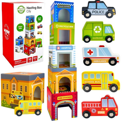 City Vehicles in Boxes Puzzle Cubes