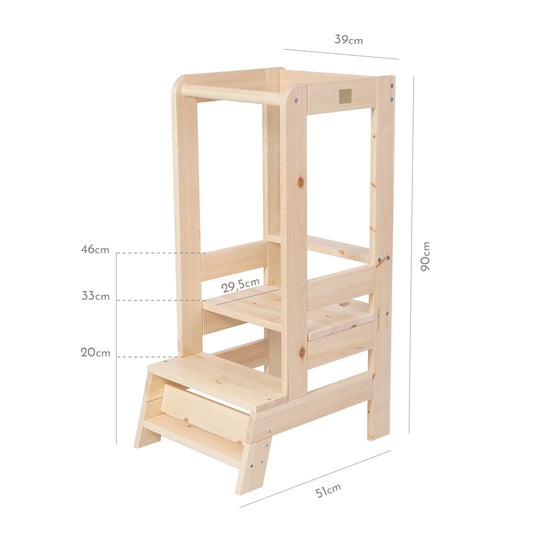 MeowBaby Wooden Kitchen Helper for Children - Natural