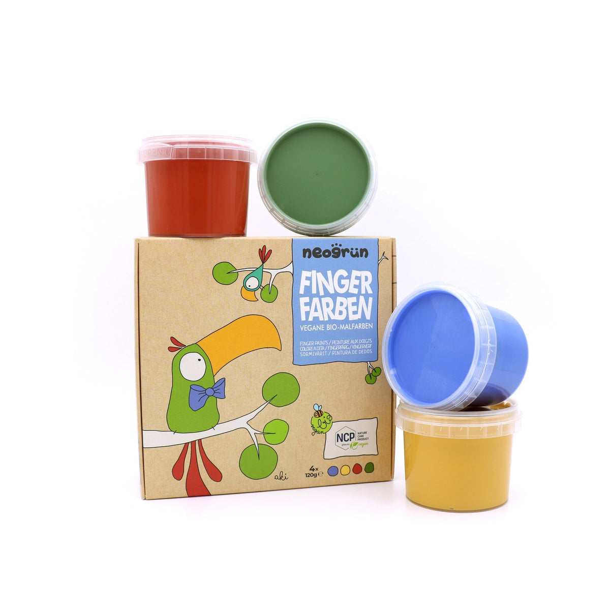Neogrün Organic Finger Paint Set 4x120g – Blue, Yellow, Red, Green