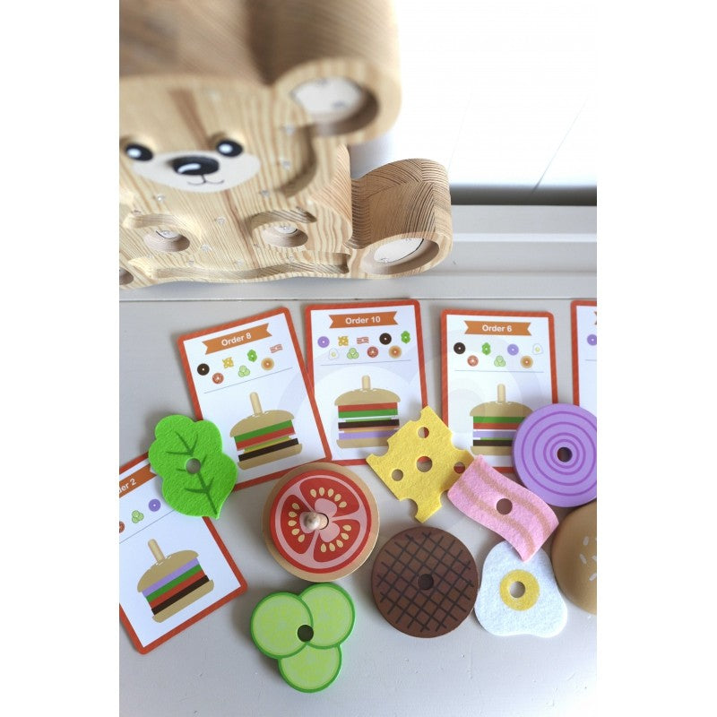 Wooden Burger Restaurant Puzzle for Children, 15 pcs